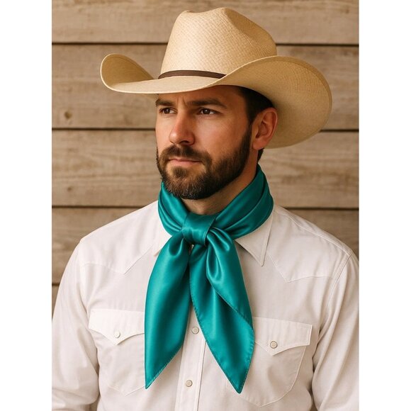Teal Blue Wild Rag Large Scarf 23x23" Western Accessory Cowgirl or Cowboy - Picture 3 of 7